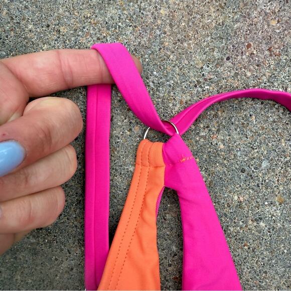 Lands' End Coverage Tummy Control One Shoulder One Piece Swimsuit Pink Orange M - Picture 5 of 9